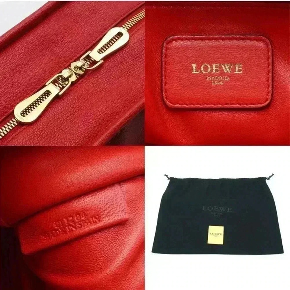 Loewe Amazona 28 Boston Leather Hand Bag Red Guaranteed Authentic - Picture 10 of 12
